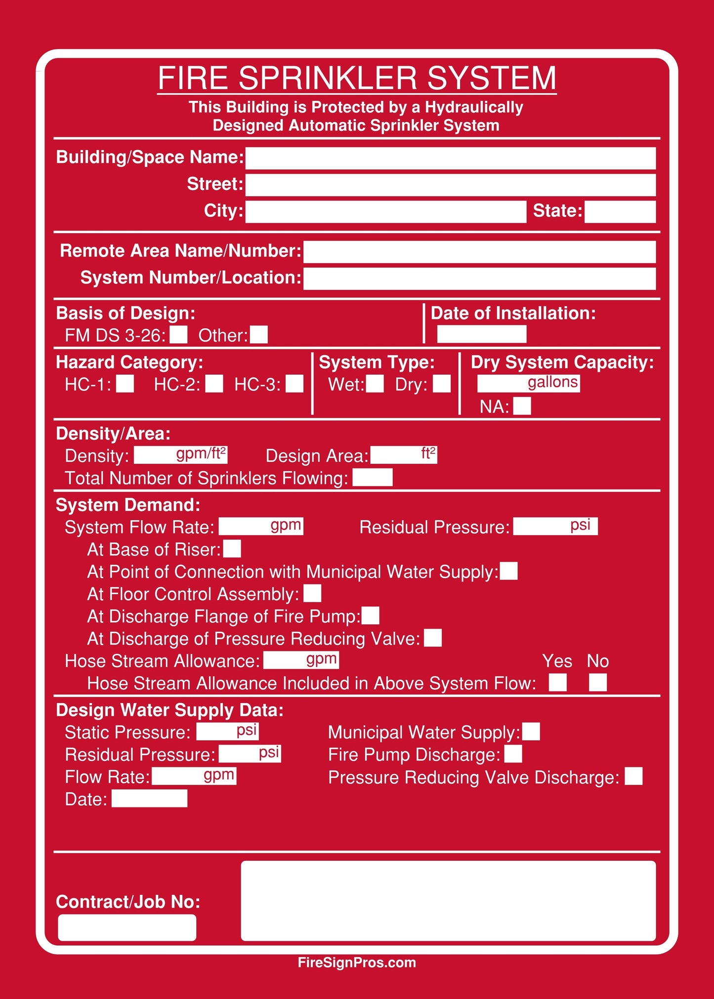 FM Global Hazard Category Sign Fire Sign Pros