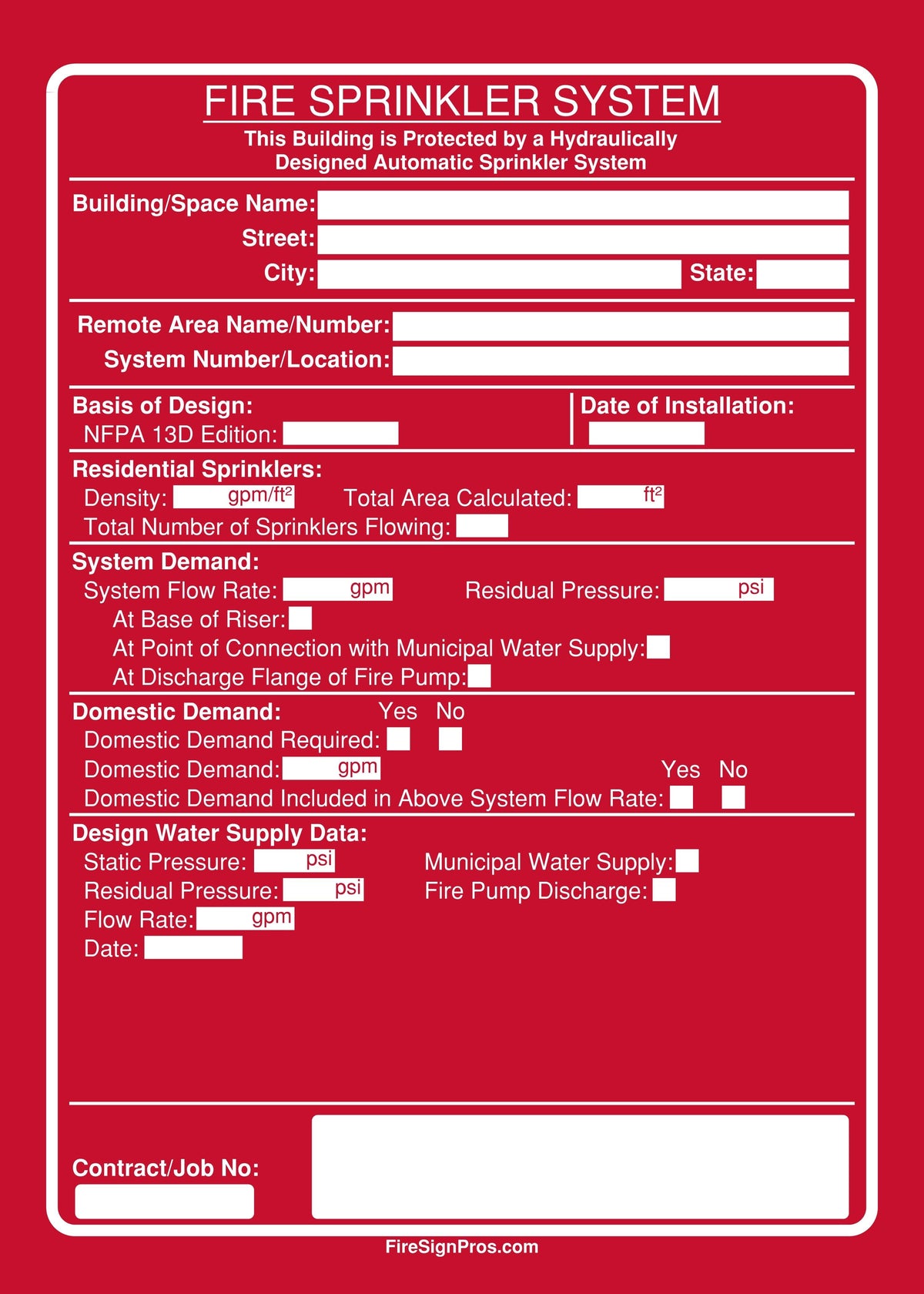 NFPA 13D Residential Sprinklers Sign 2.0 Fire Sign Pros