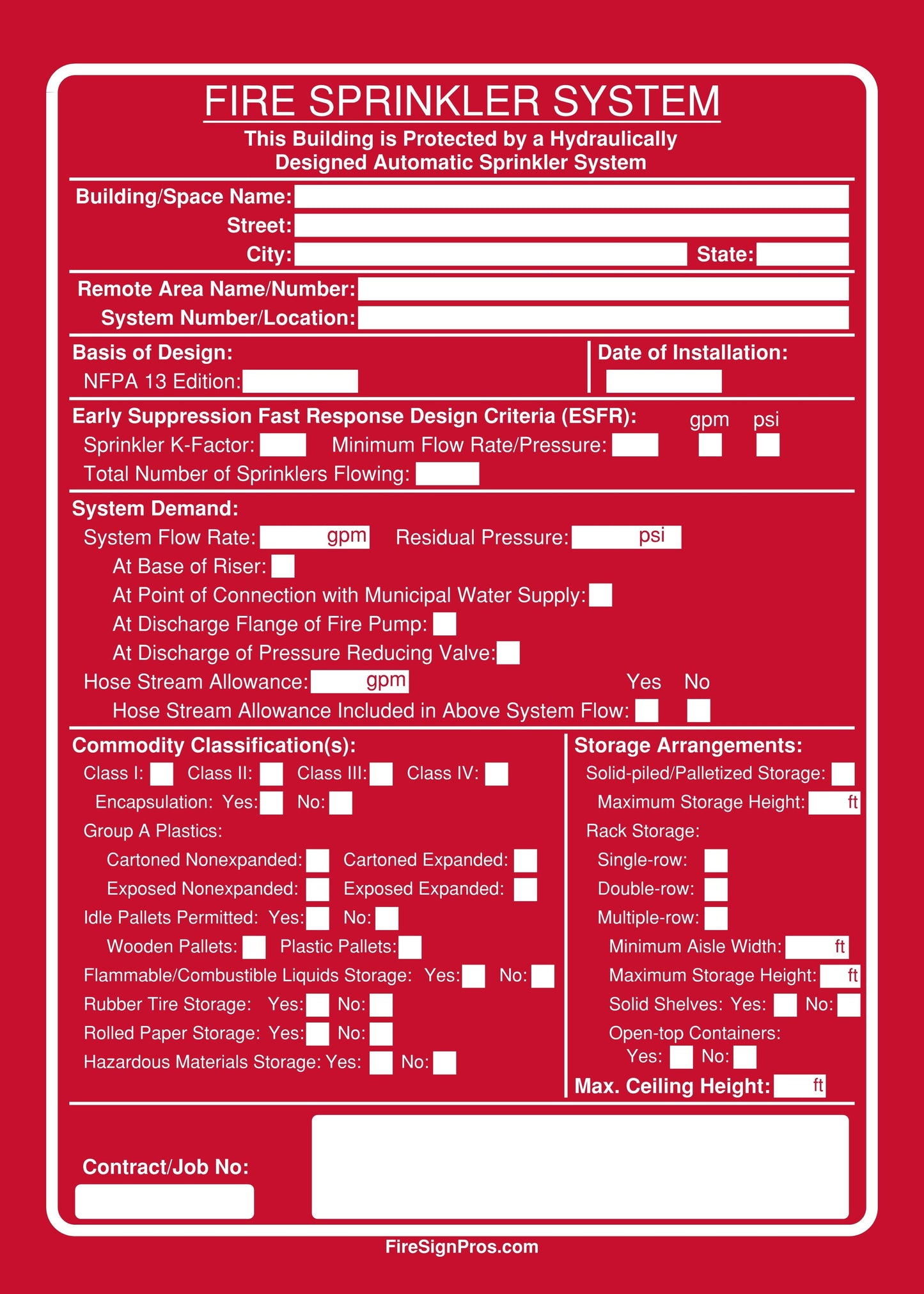 NFPA 13 ESFR Sign Fire Sign Pros