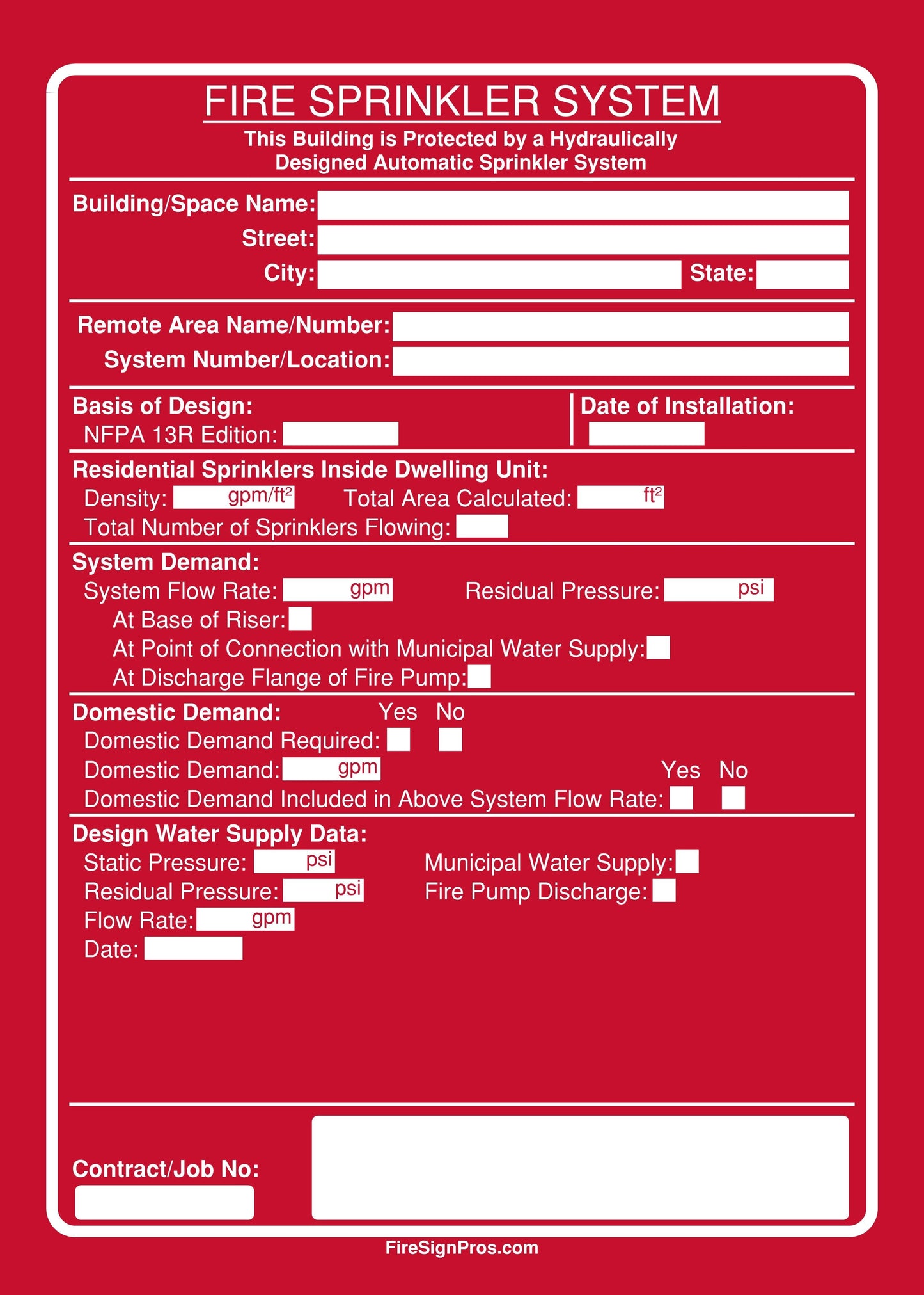 NFPA 13R Residential Sprinklers Inside Dwelling Unit Sign 2.0 Fire Sign Pros