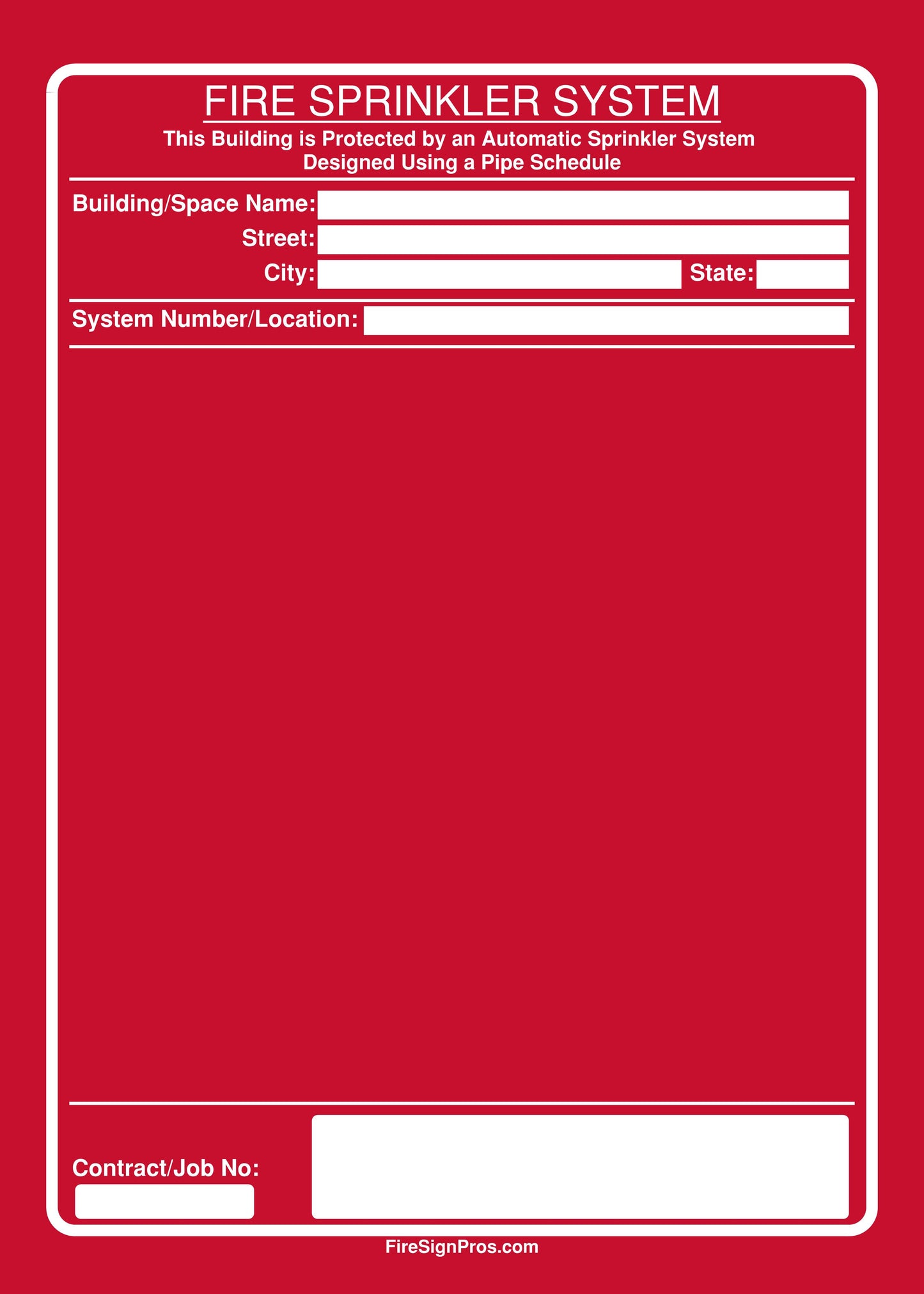 NFPA 13 Pipe Schedule Sign