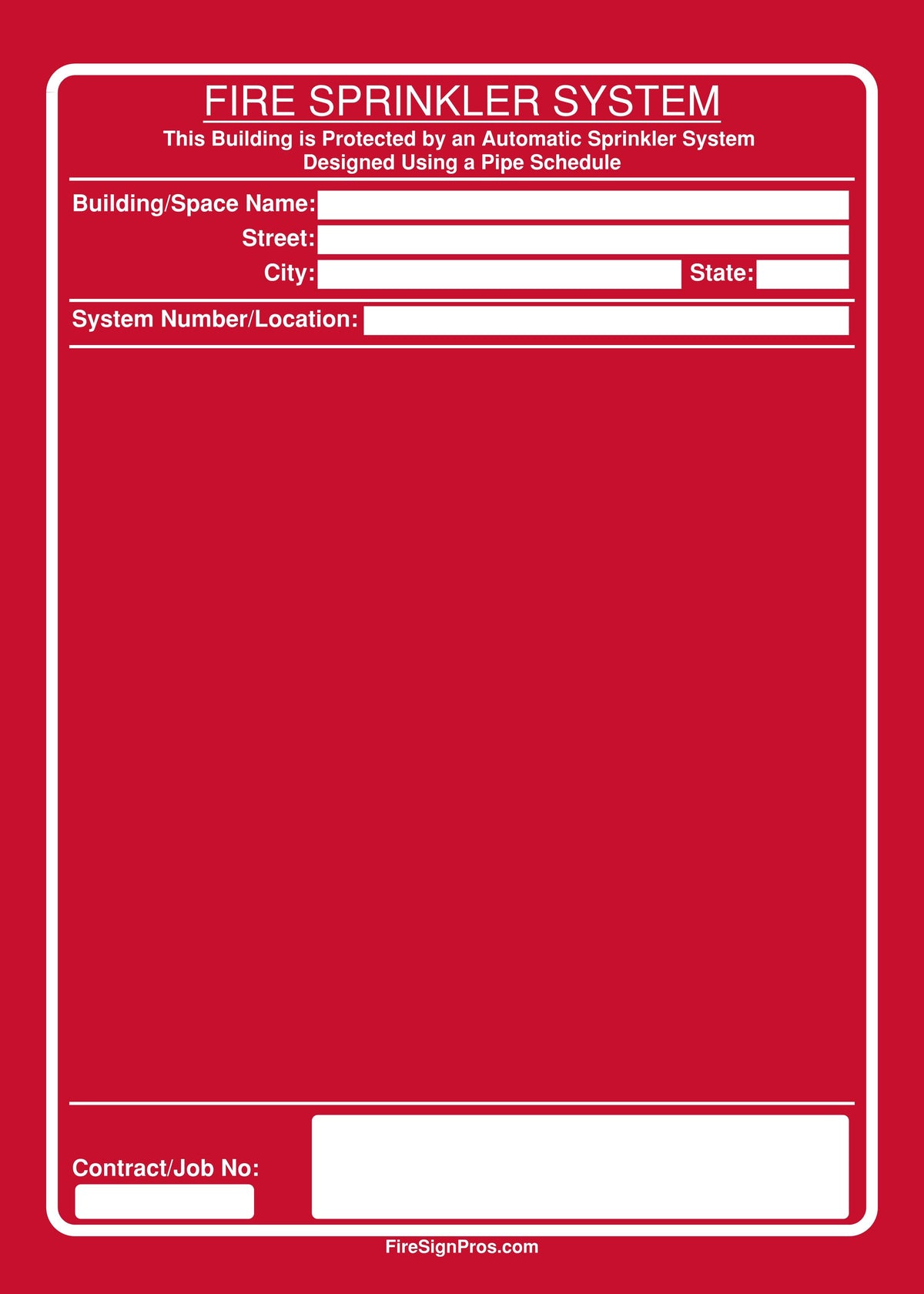 NFPA 13 Pipe Schedule Sign Fire Sign Pros
