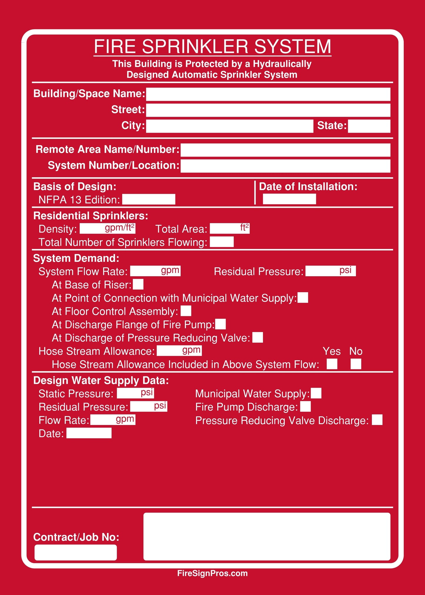 NFPA 13 Residential Sprinklers Sign 2.0 Fire Sign Pros