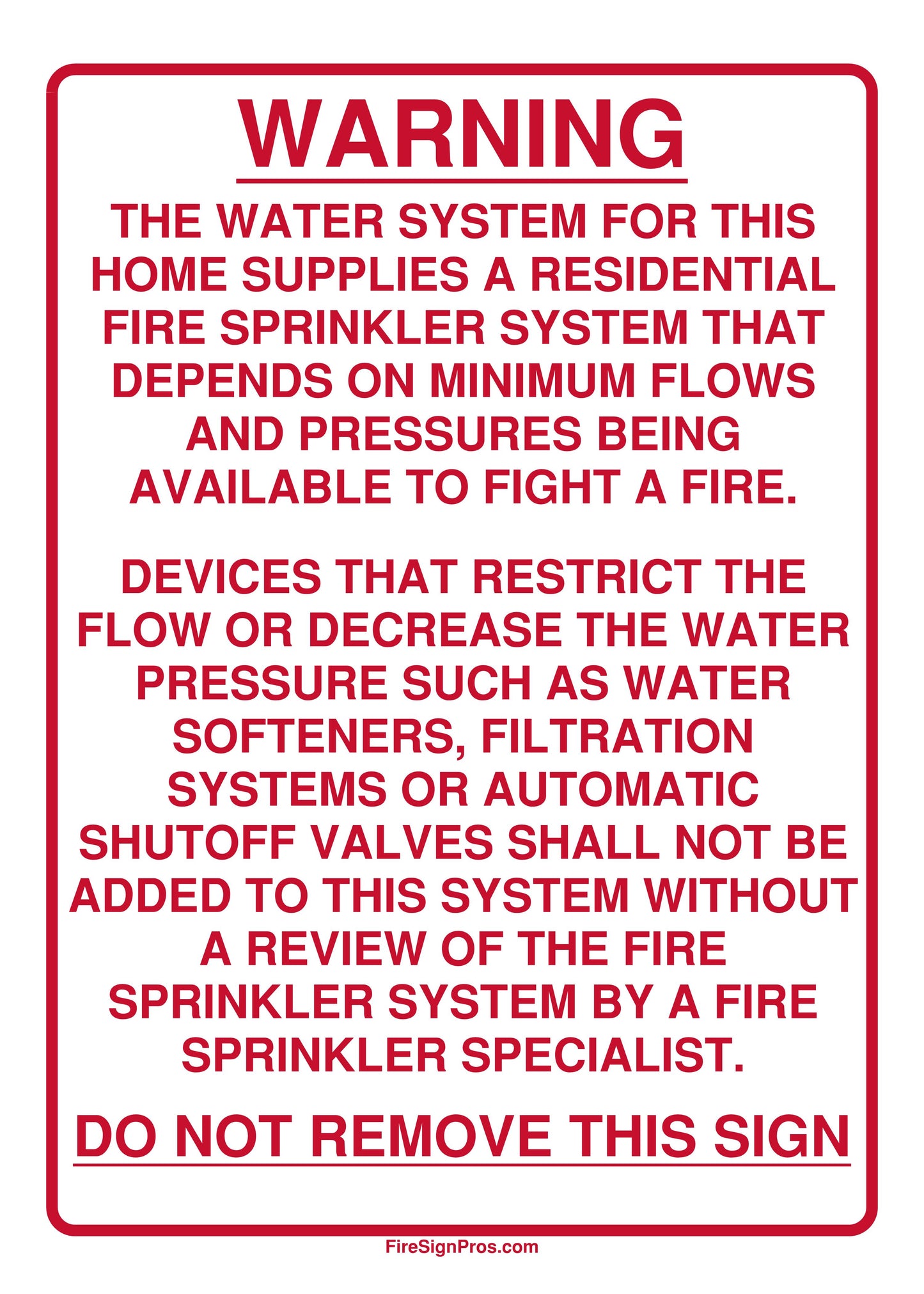 Residential System Warning Sign (White)