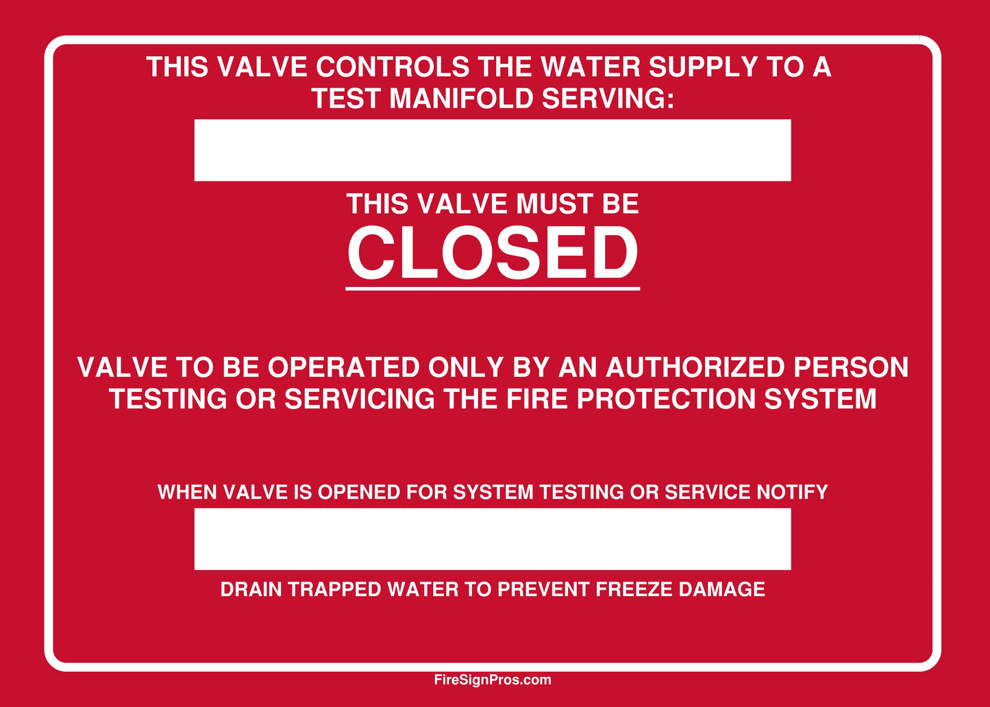 Detailed Test Manifold Control Valve Sign