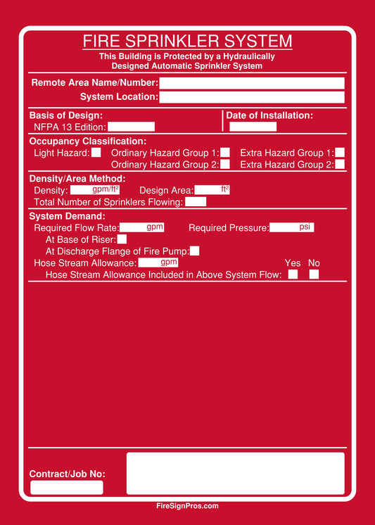 NFPA 13 Density Area Sign (Minimum Requirements)