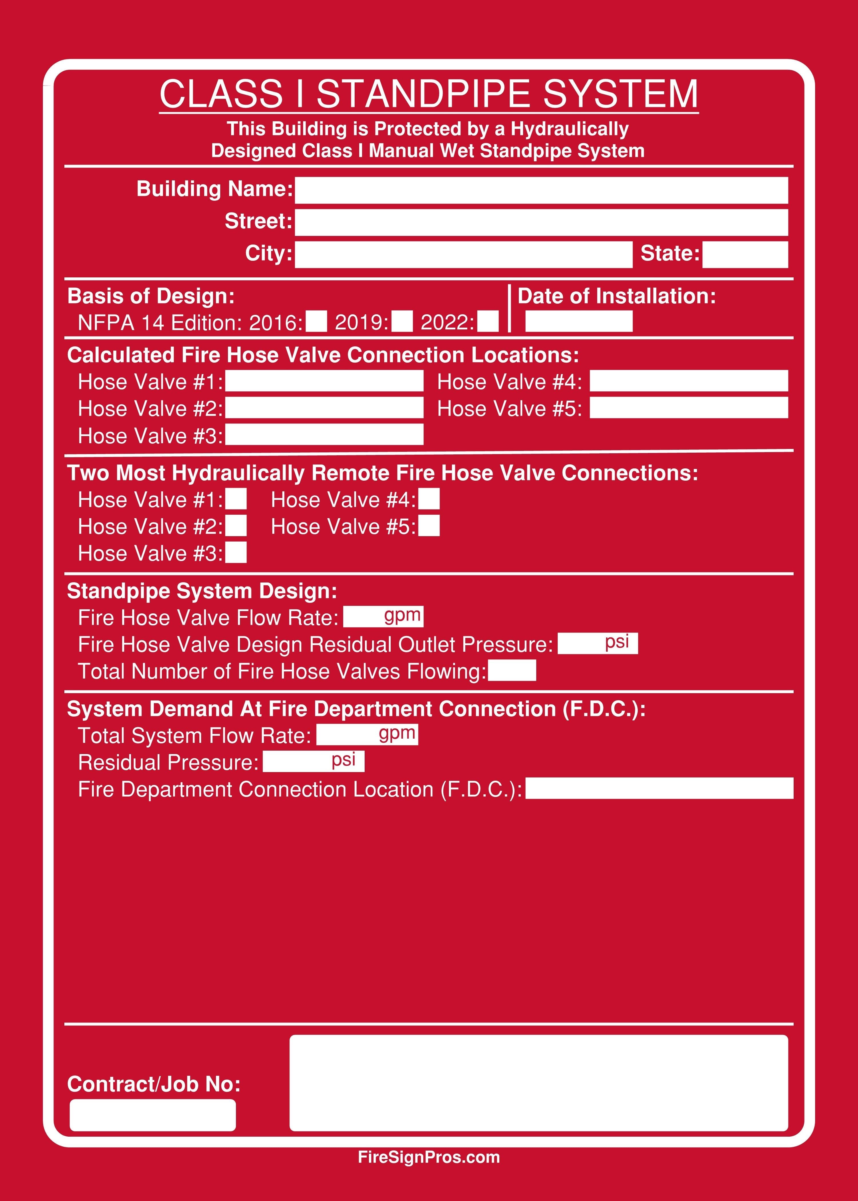 Fire Riser Calc Plate Sticker NFPA 14 Manual Wet Standpipe – Fire Sign Pros