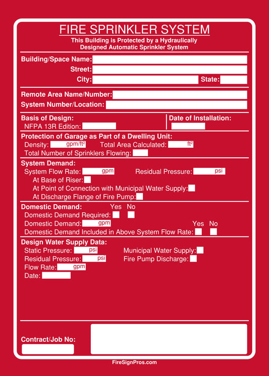 NFPA 13R Garage Sign
