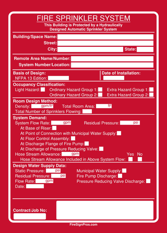 NFPA 13 Room Design Method Sign
