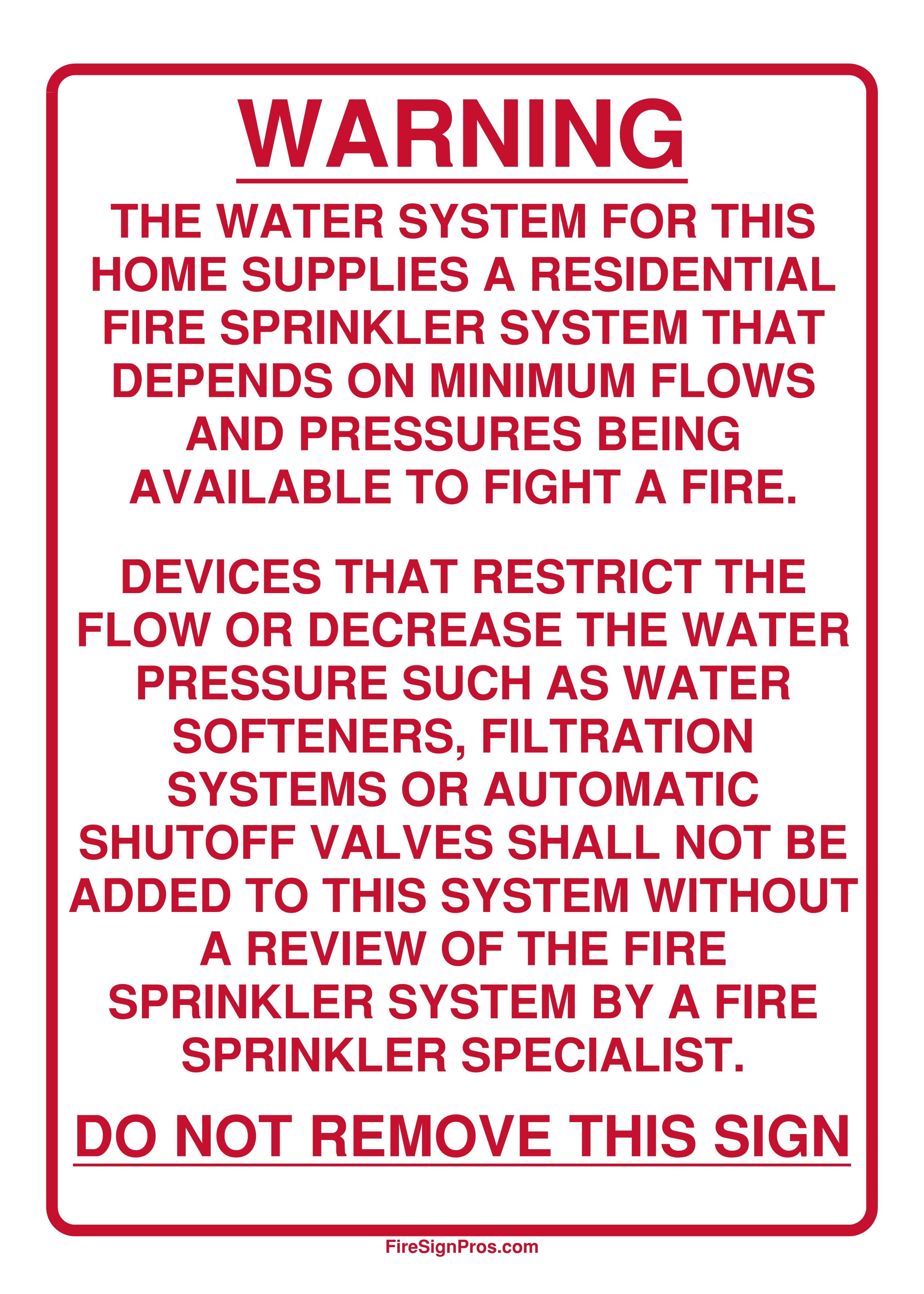 Residential System Warning Sign (White) – Fire Sign Pros