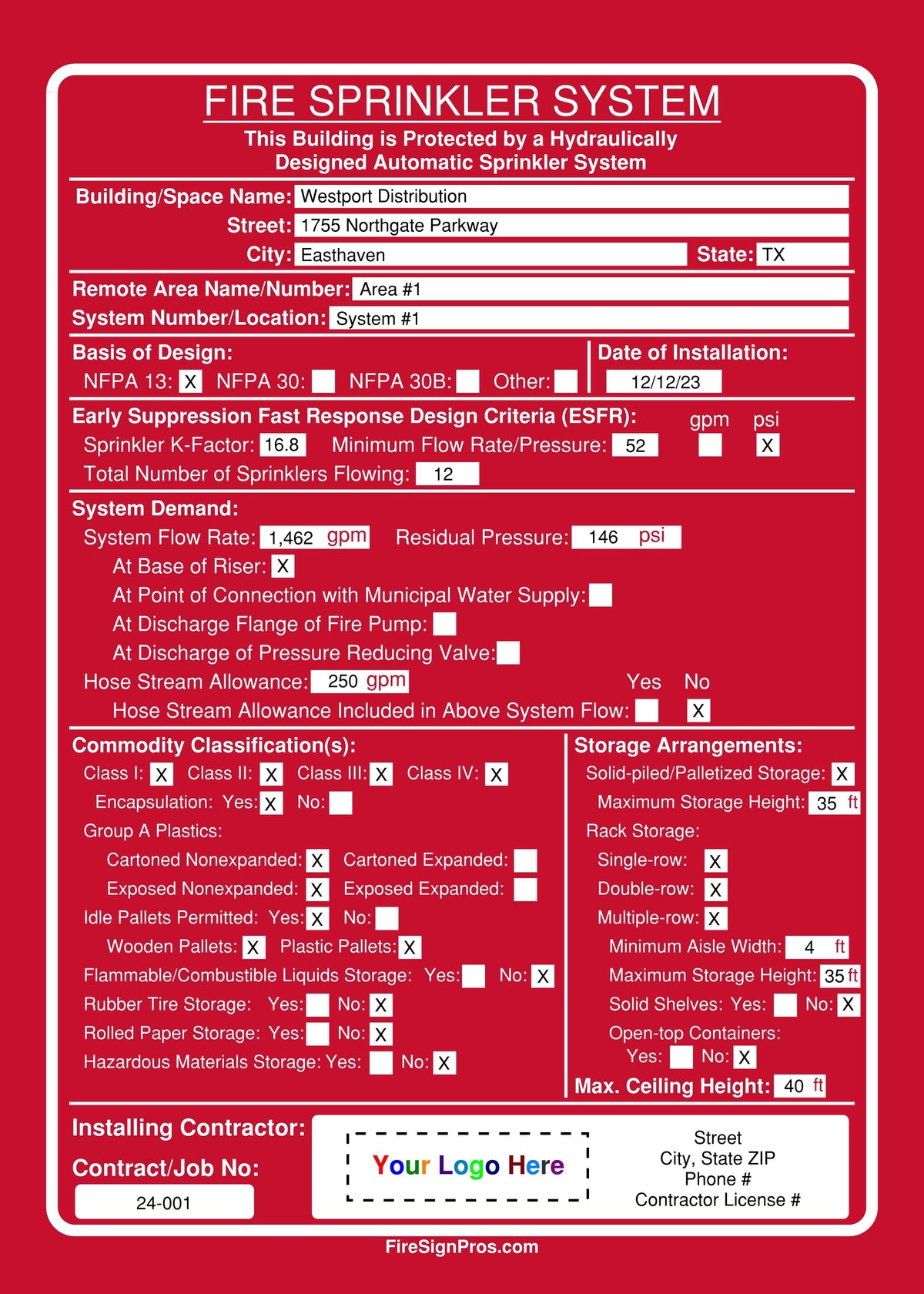 Sample Fire System Signs FREE Sample Sign – Fire Sign Pros